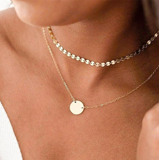 Pea Choker With Round Pendant Necklace Set - Brilini