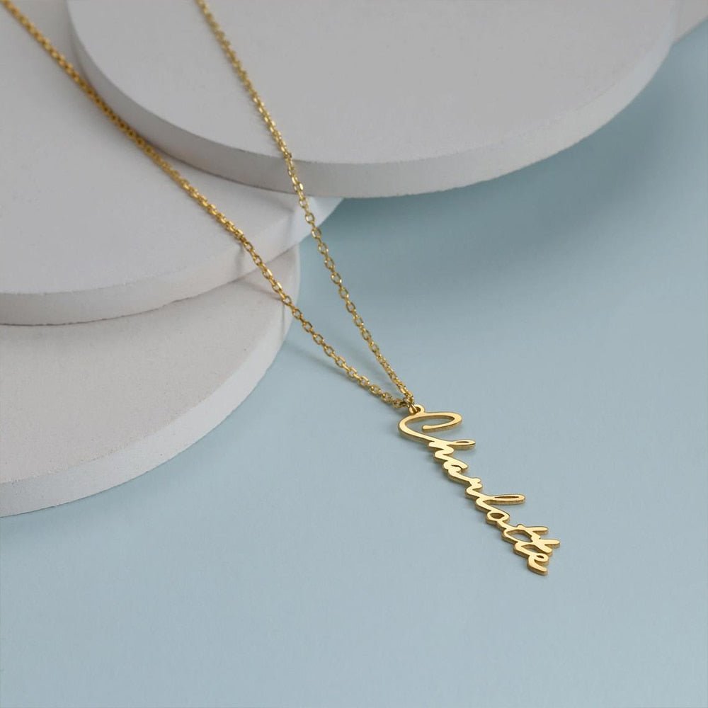 Vertical Name Pendant Necklace - Brilini